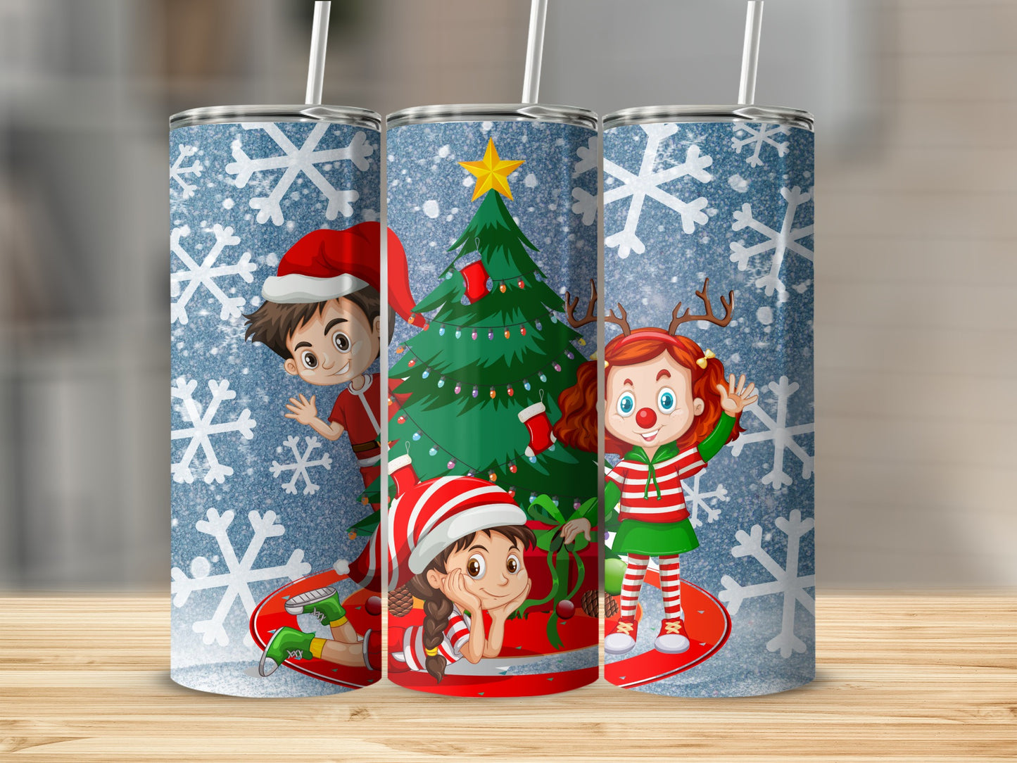 Festive Christmas Themed Tumblers with Fun Characters