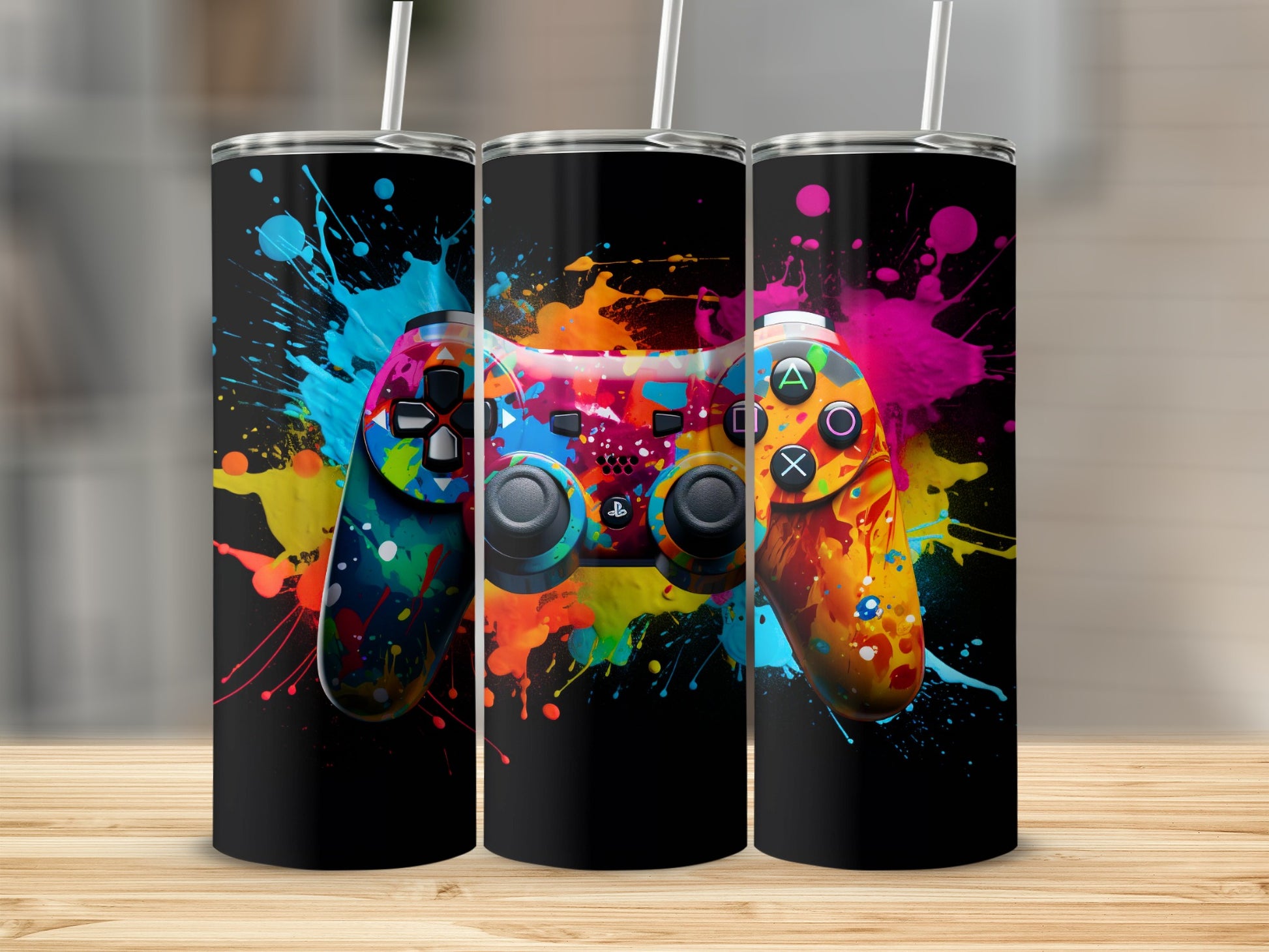 Vibrant Gaming Controller Design Tumbler Cup