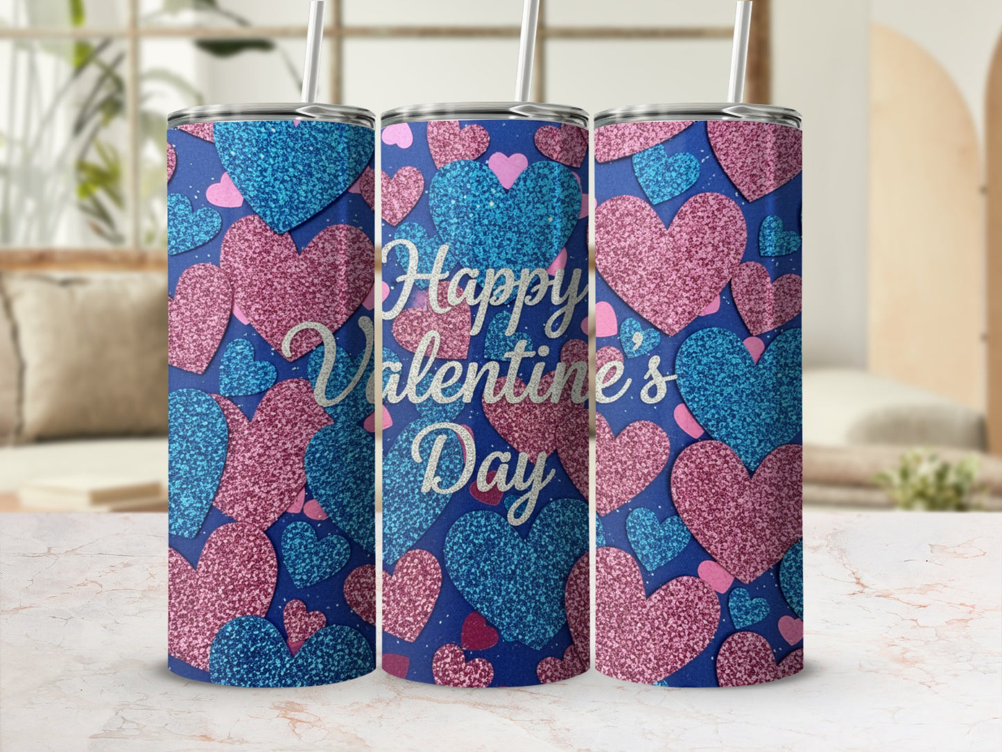 Sparkling Glitter Hearts Valentine's Day Tumbler