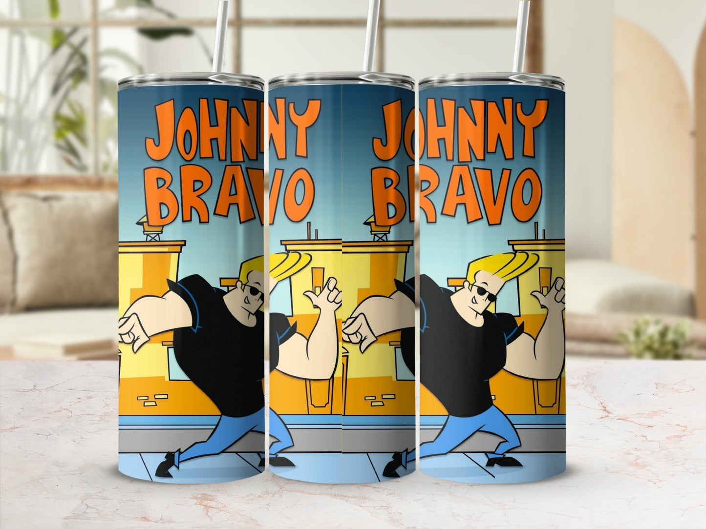 Johnny Bravo Cartoon Art Stainless Steel Tumbler
