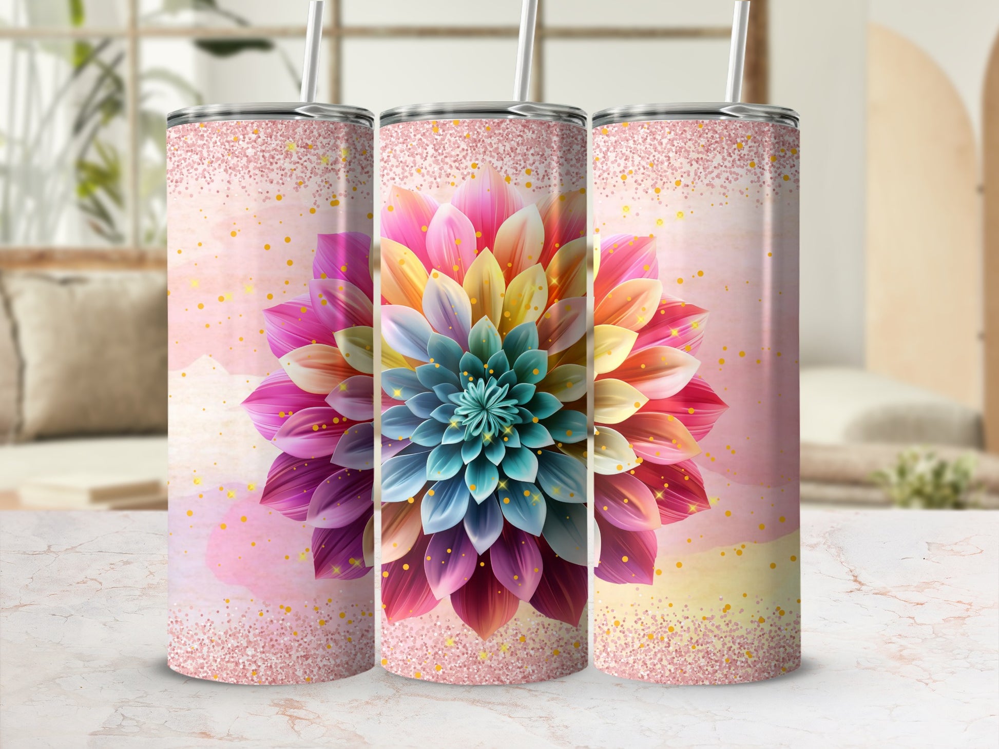 Colorful Floral Design Insulated Tumbler Cup Product