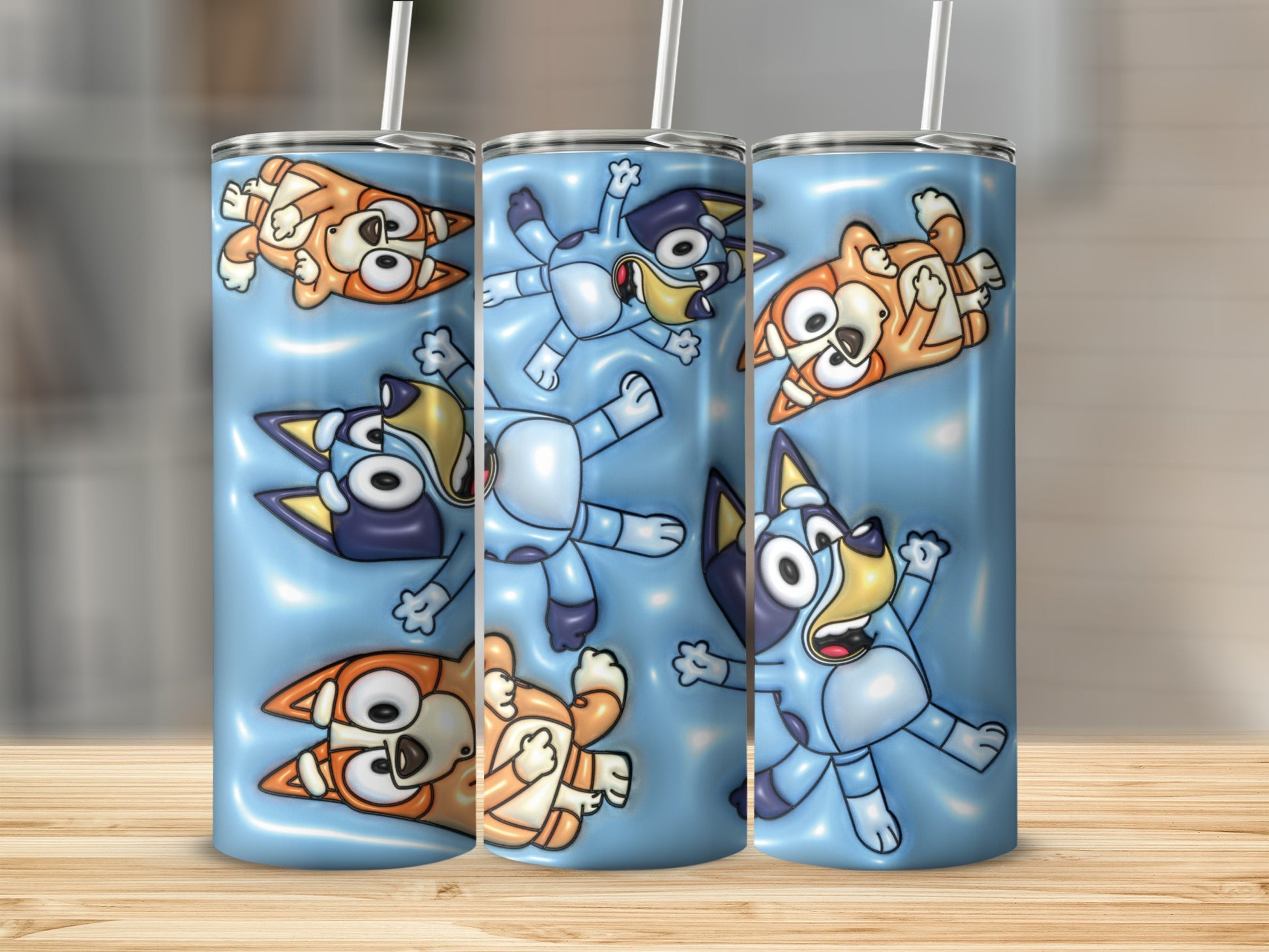 Cute Cartoon Dog Art Blue Stainless Steel Tumbler