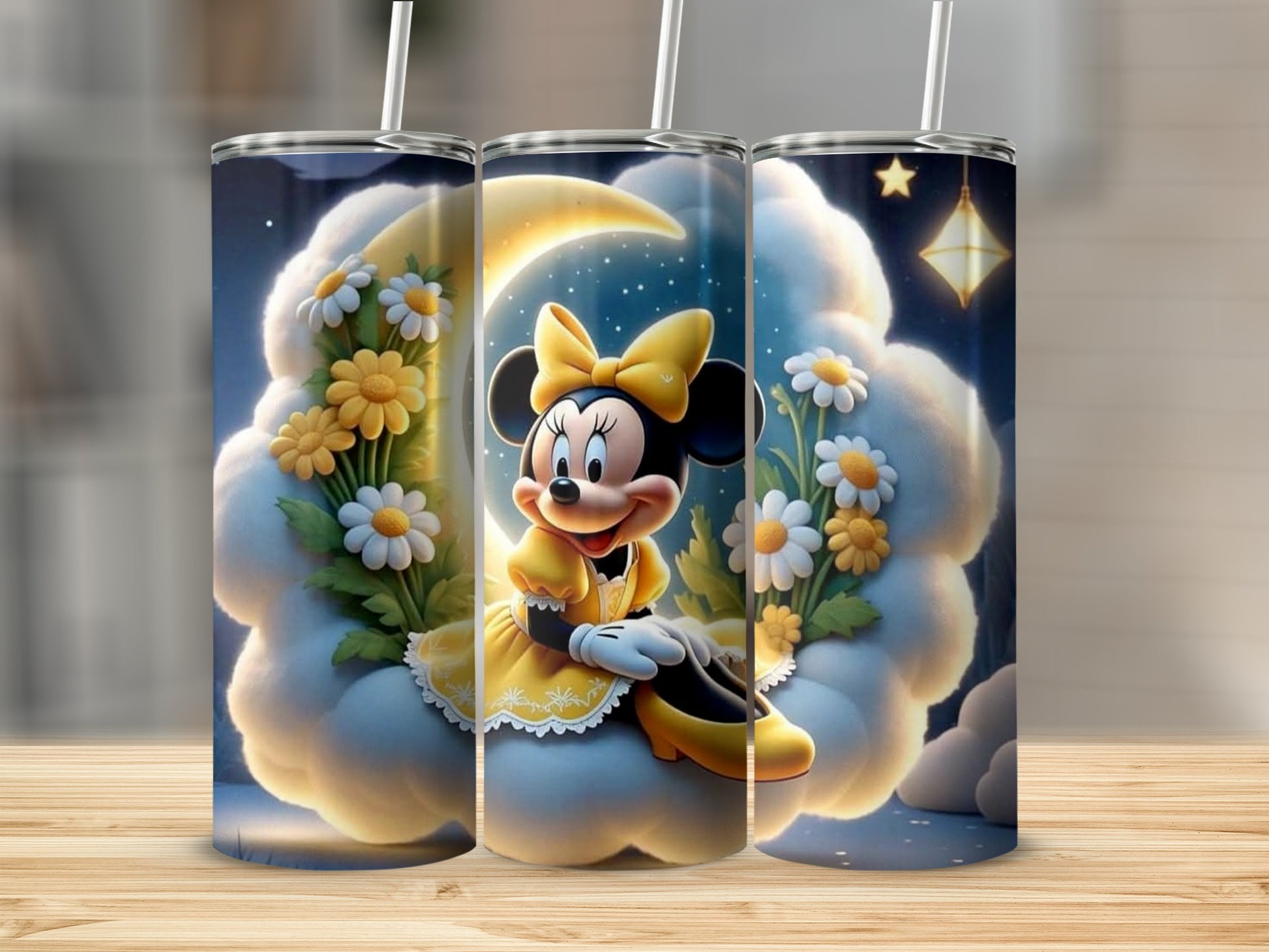 Cute Mickey Mouse With Clouds and Flowers Design Tumbler