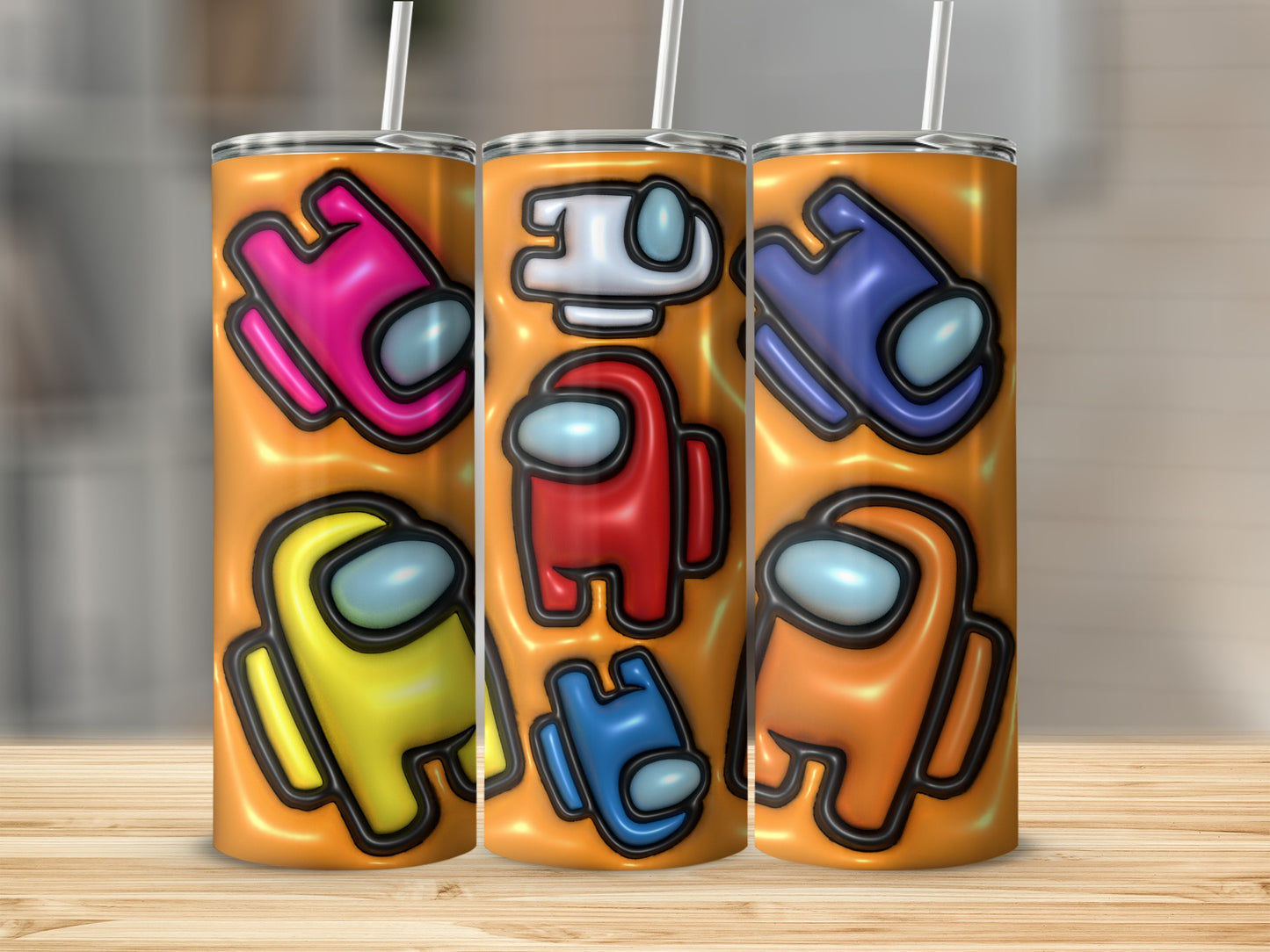 Crewmates From Popular Game on Orange Background Tumblers