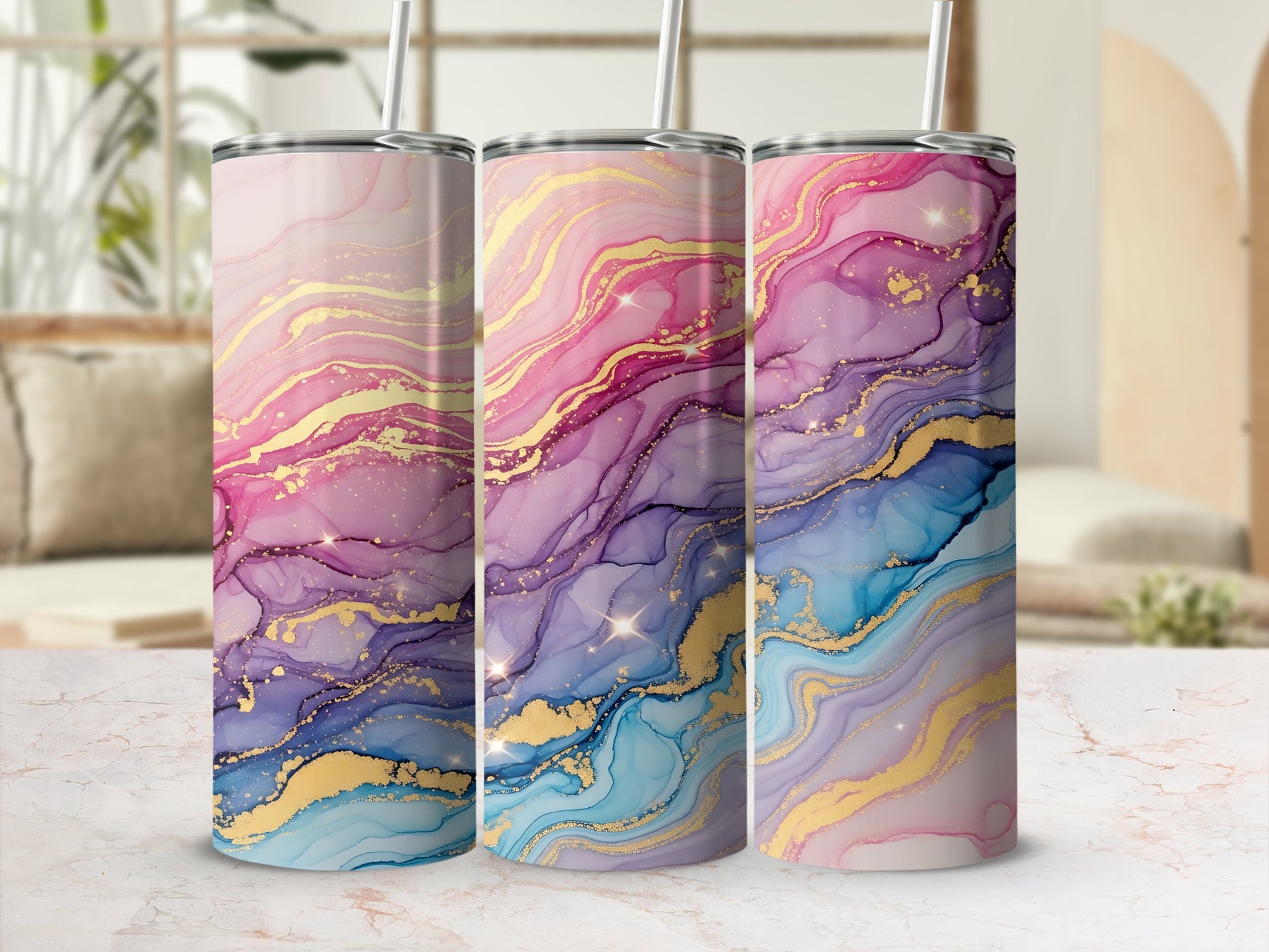 Elegant Marble Patterned Stainless Steel Tumbler