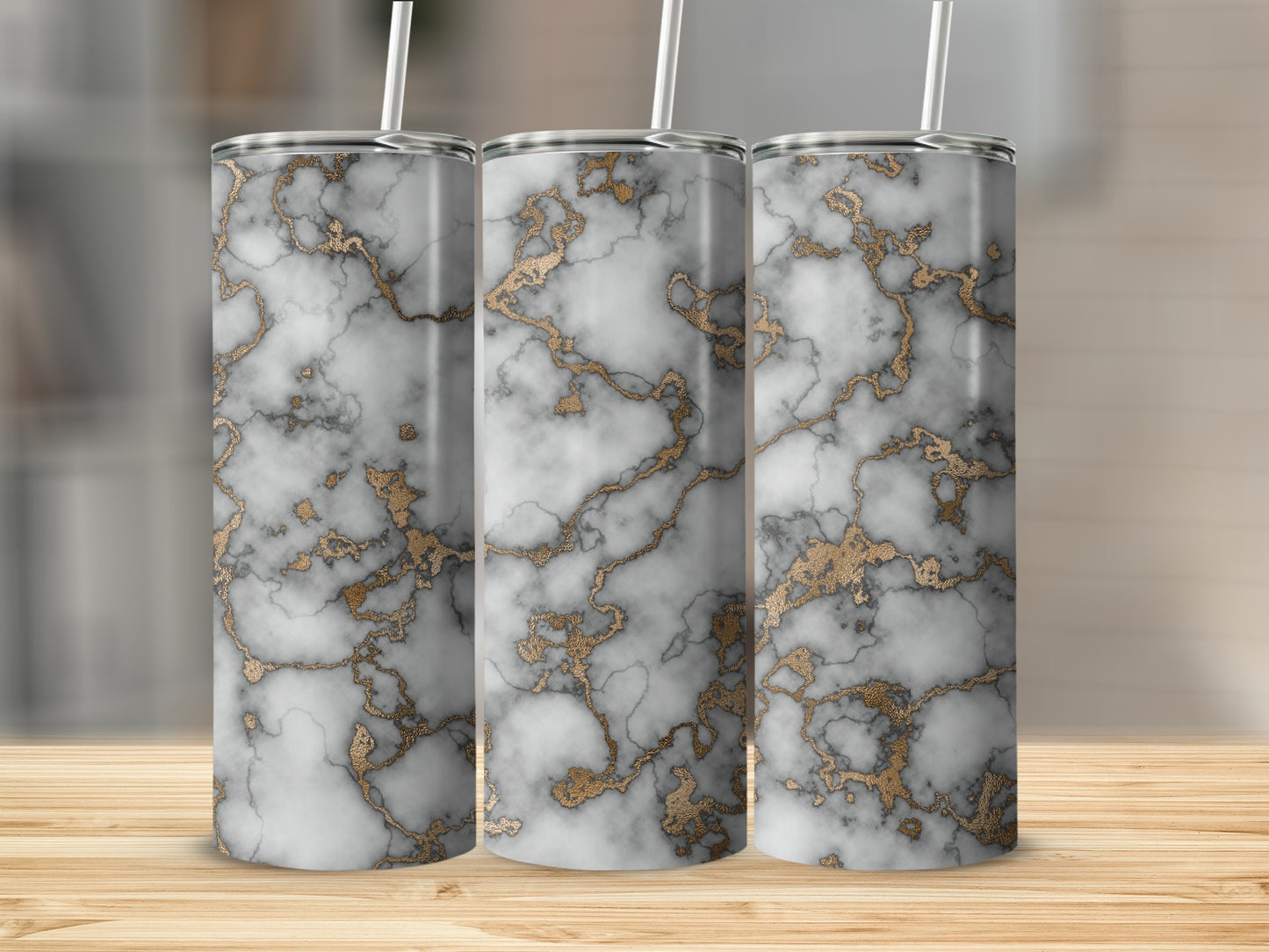 Marble Texture In White Gray And Gold Veins Tumblers