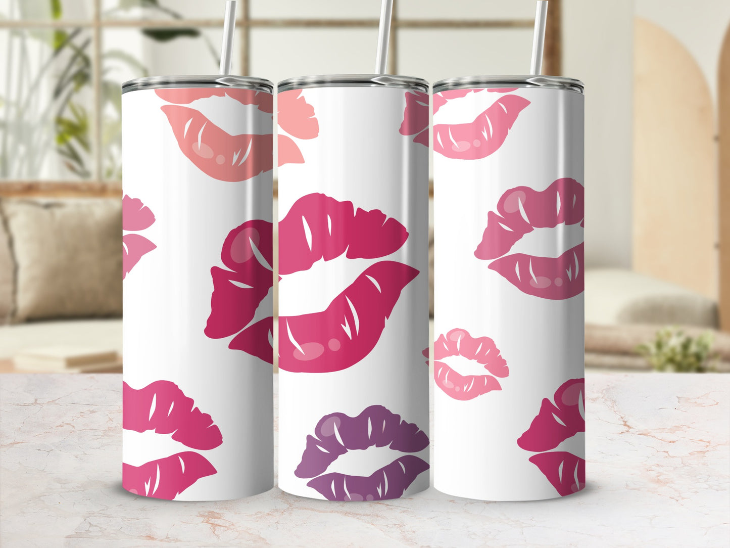 Colorful Kisses Design Insulated Tumbler Flask