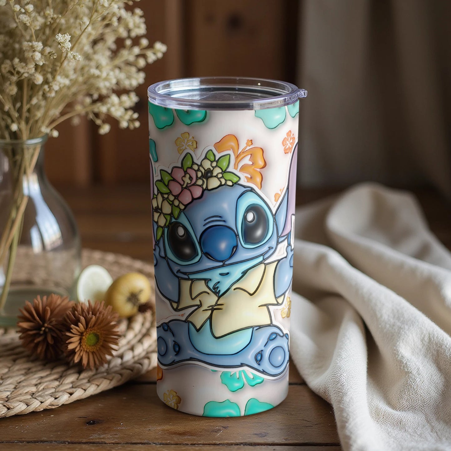 Cute Floral Blue Character Tumbler for Refreshing Drinks