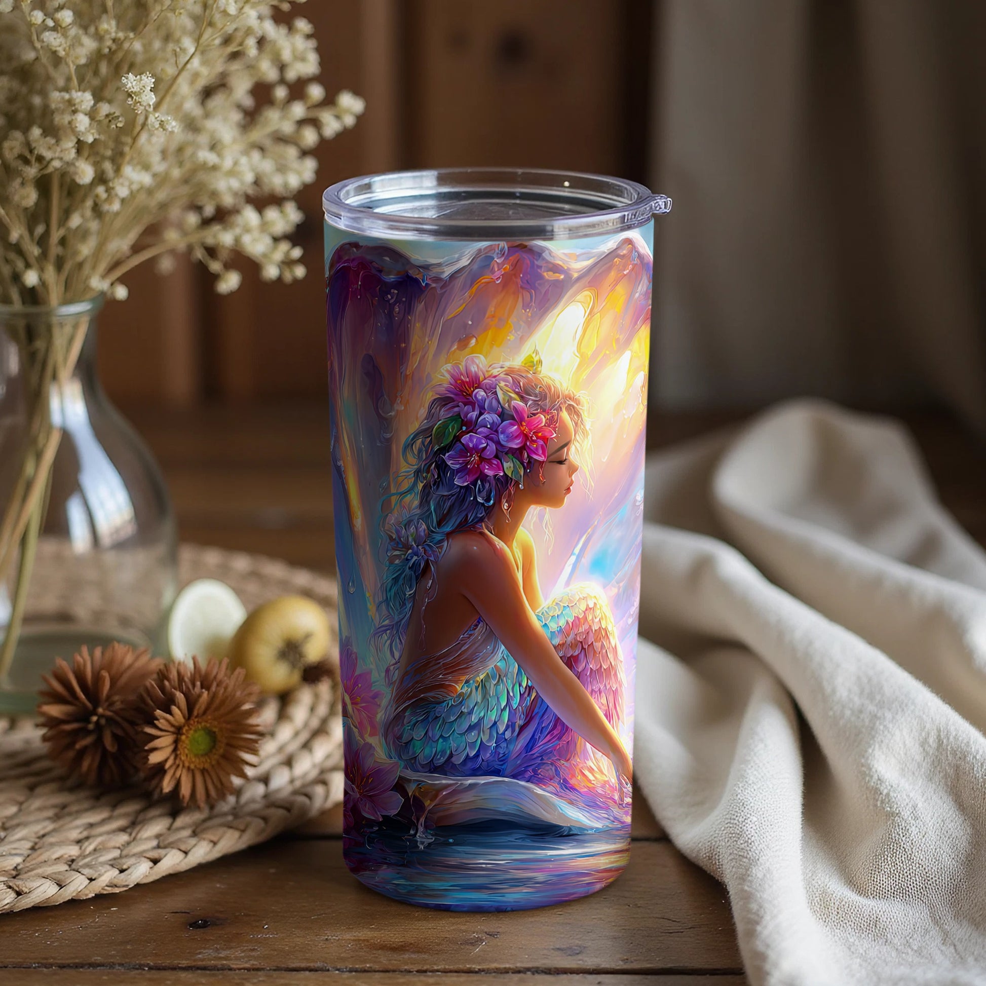 Vibrant Mermaid Tumbler with Colorful Artwork Design