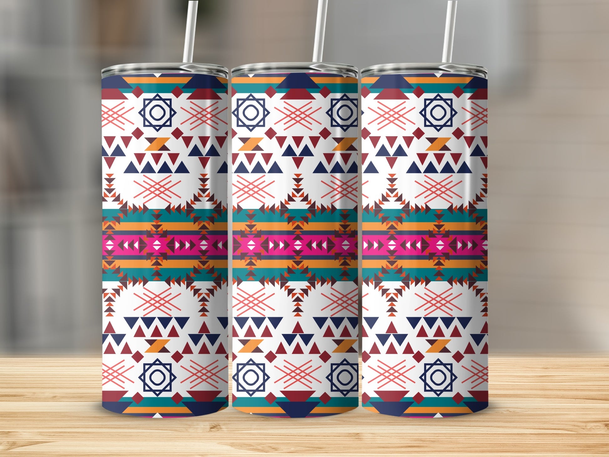 Colorful Geometric Pattern Insulated Tumbler Product