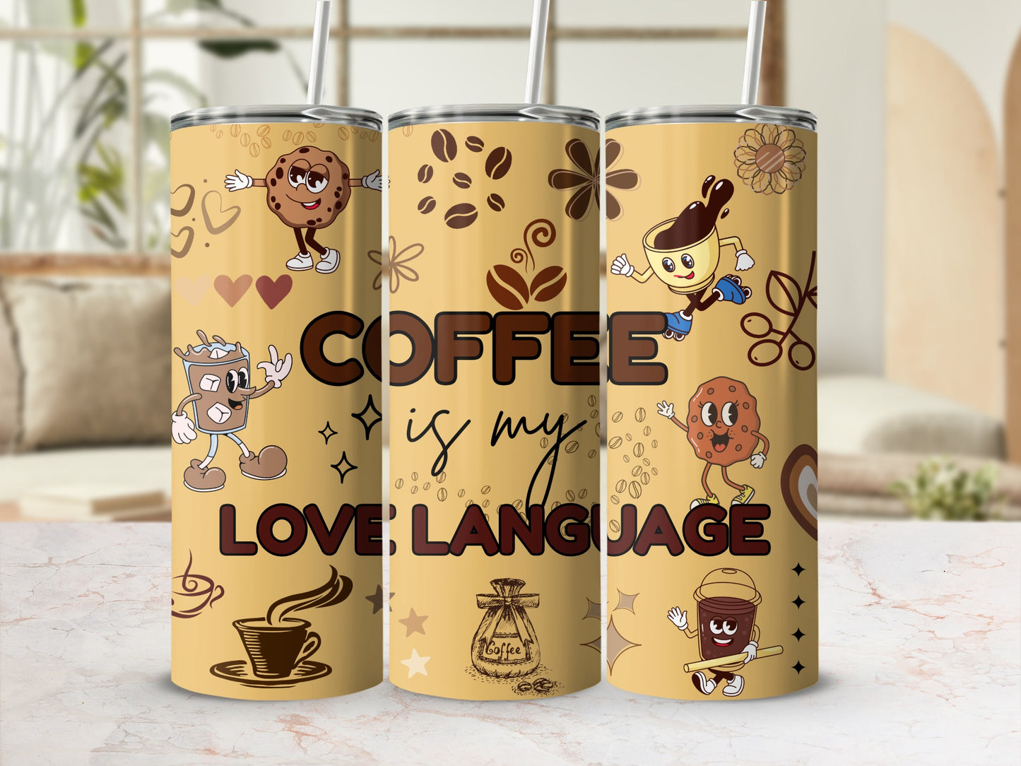 Coffee Is My Love Language Cartoon Cup and Cookie Tumbler