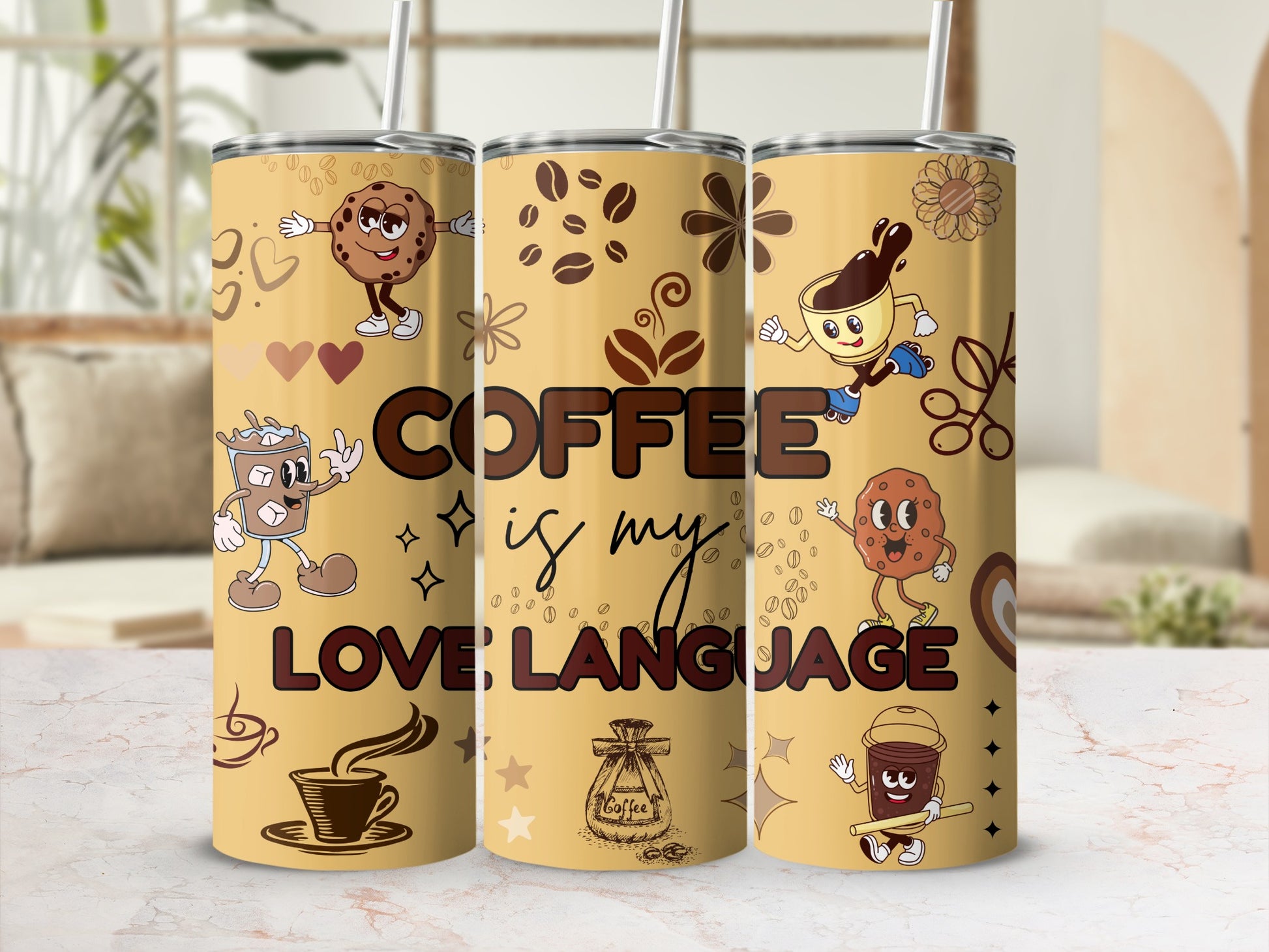 Coffee Is My Love Language Cartoon Cup and Cookie Tumbler