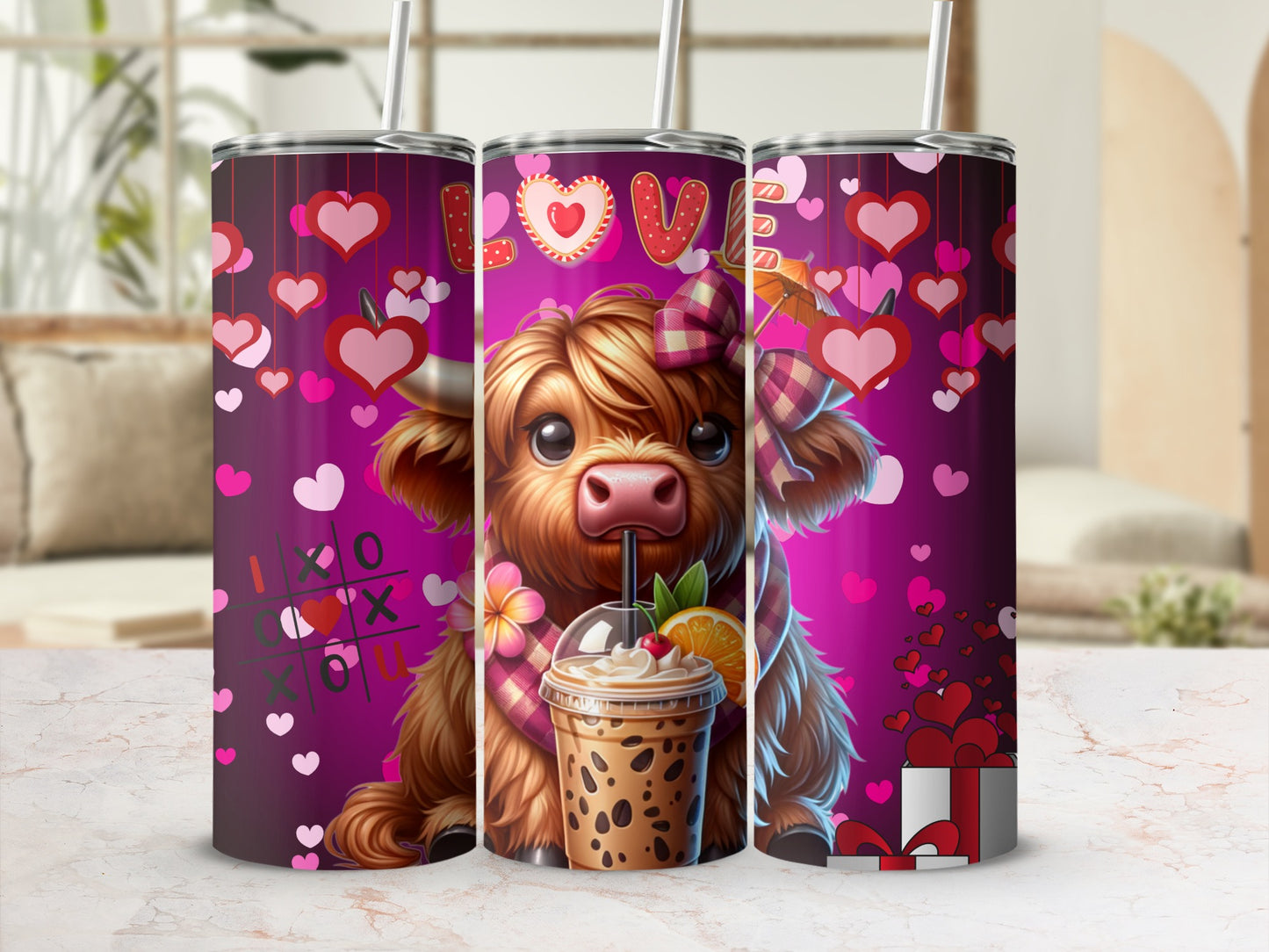 Cute Valentine's Day Cow with Hearts Drinkware