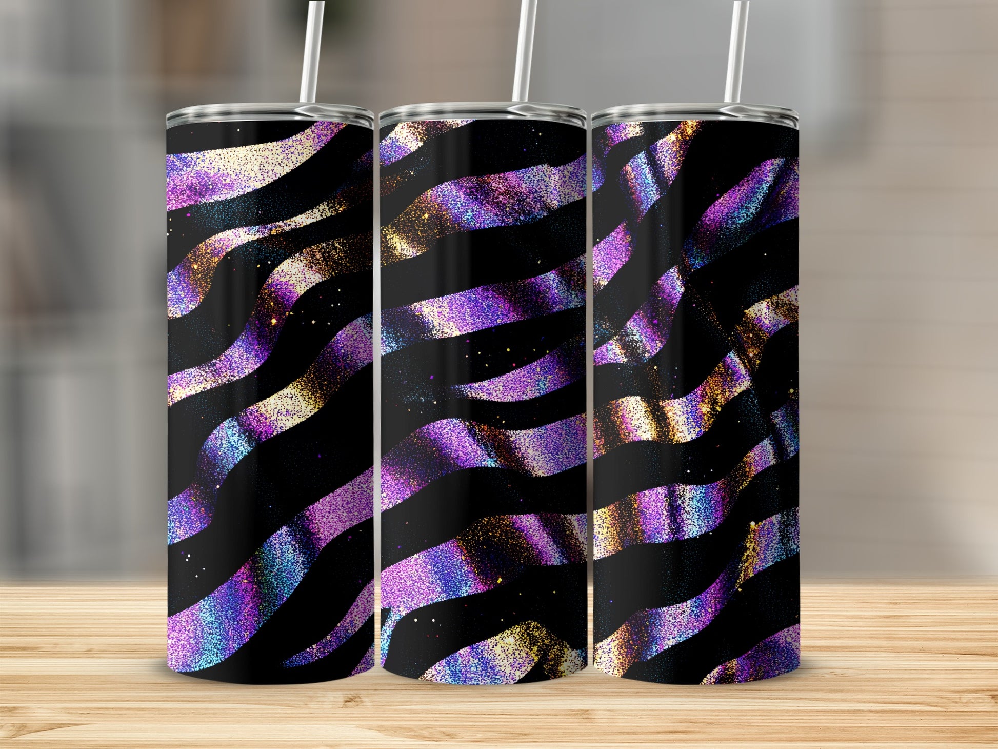 Glittering Black and Purple Swirl Design Tumbler