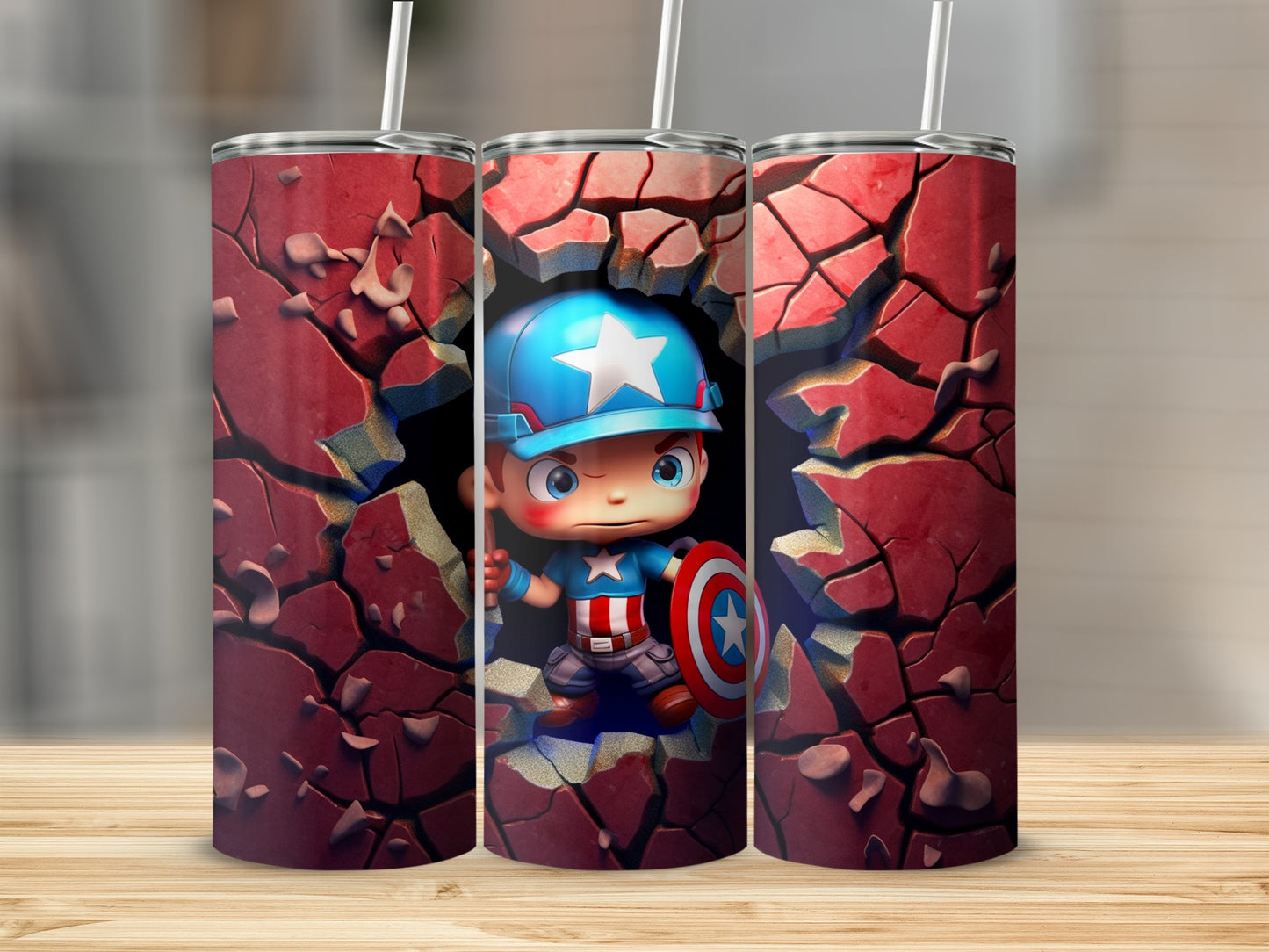 Adorable Superhero Character Cracked Wall Tumbler