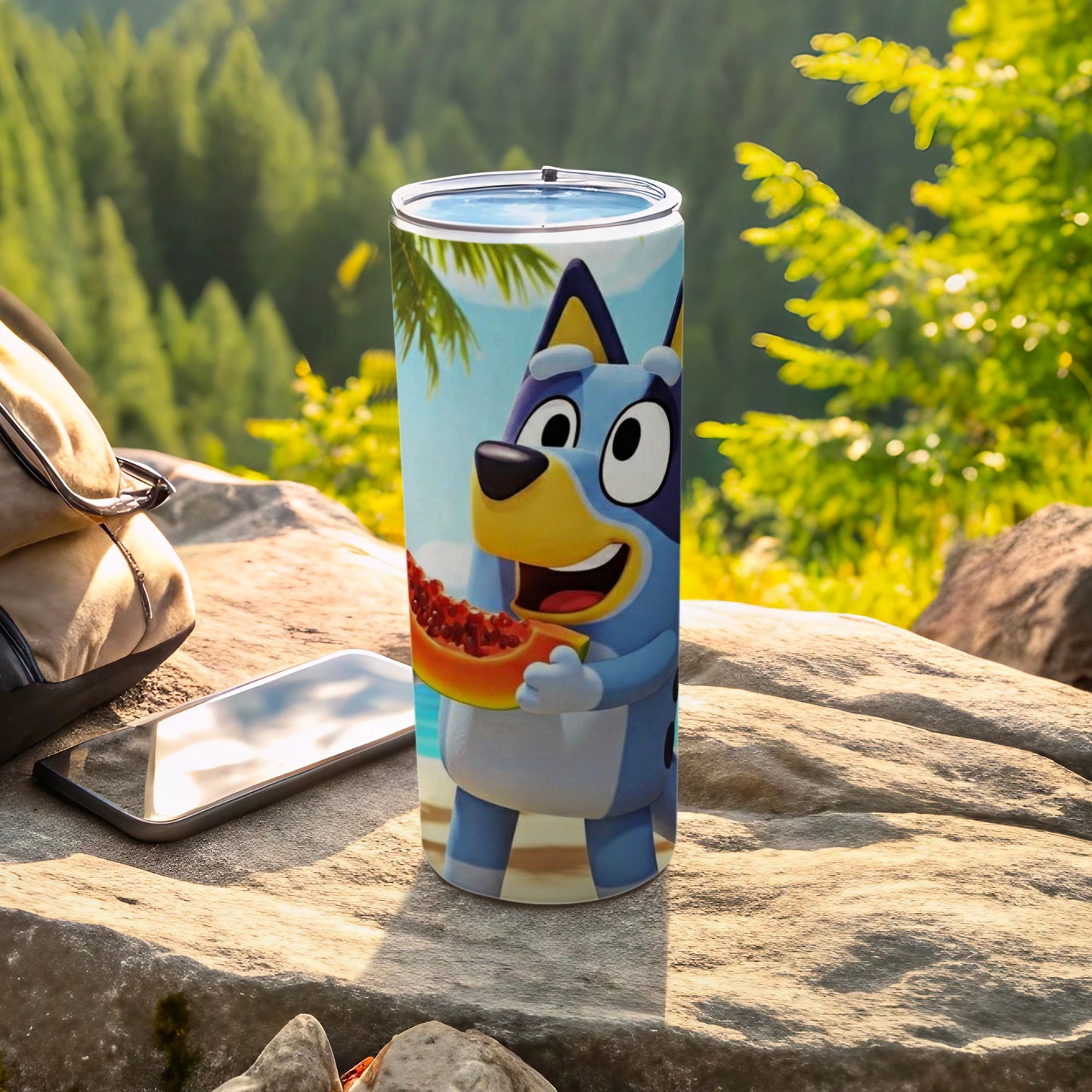 Cartoon Dog Holding Fruit Design Travel Tumbler