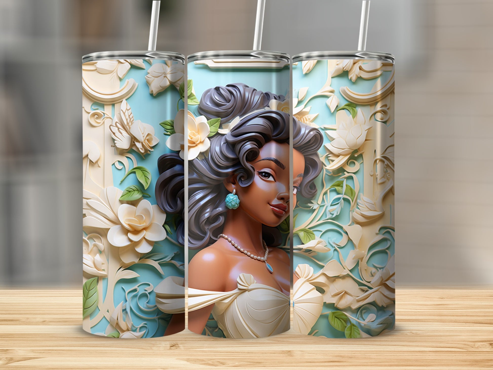Beautiful Floral Art with Woman Print Tumbler Design