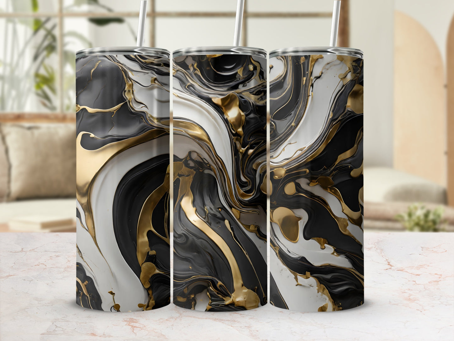 Black White Gold Abstract Marble Swirl Tumbler product type