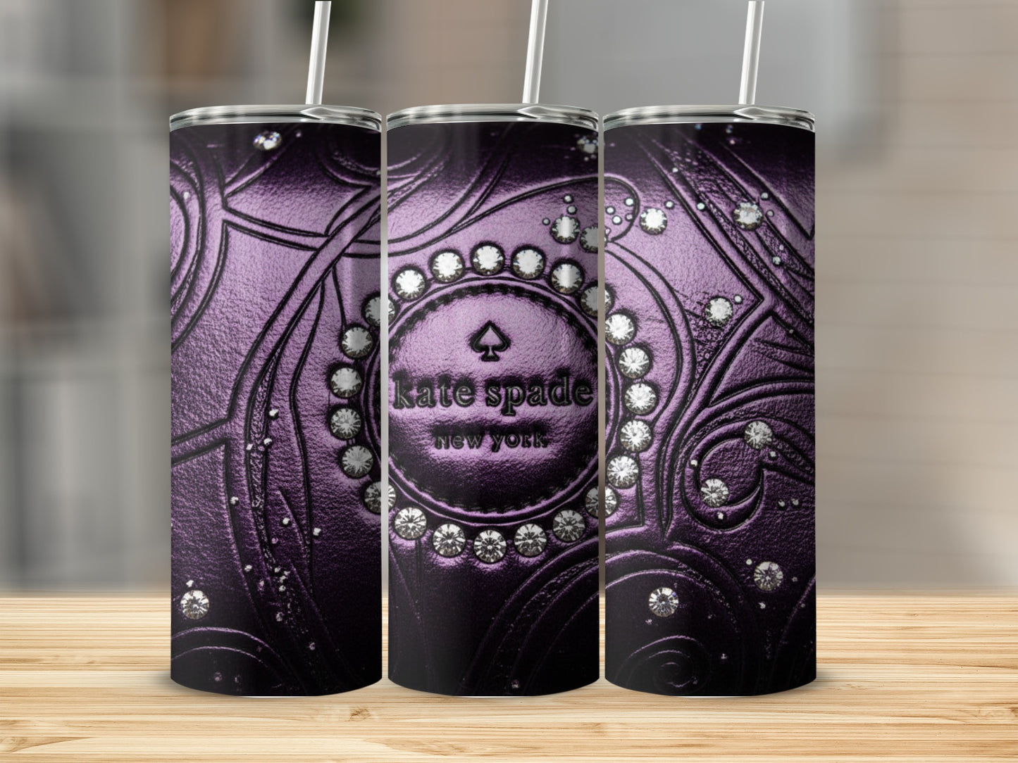 Kate Spade Inspired  New York Embossed Design On Purple Tumblers