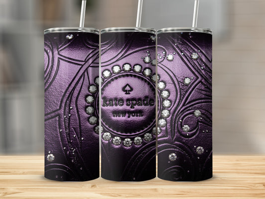 Kate Spade Inspired  New York Embossed Design On Purple Tumblers