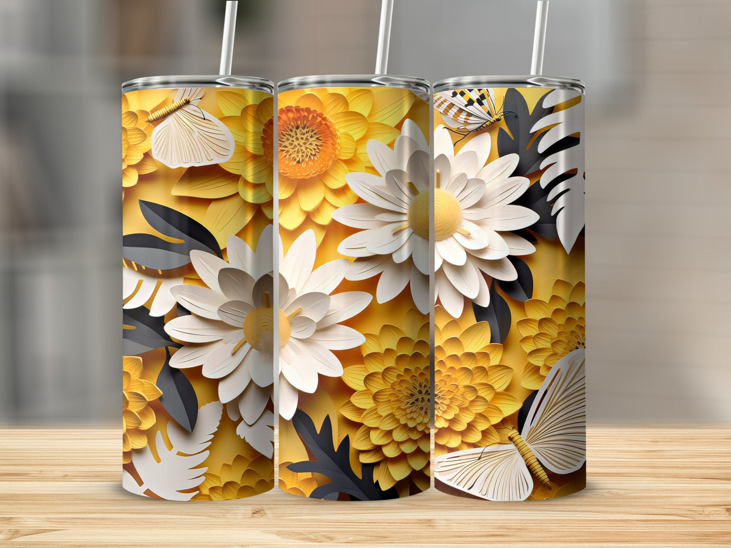 Bright Floral Butterfly Decorated Tumbler for Refreshment
