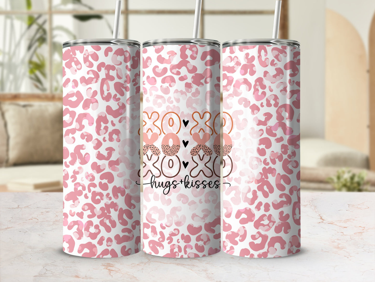 Pink Leopard Print Hugs and Kisses Tumbler Cup