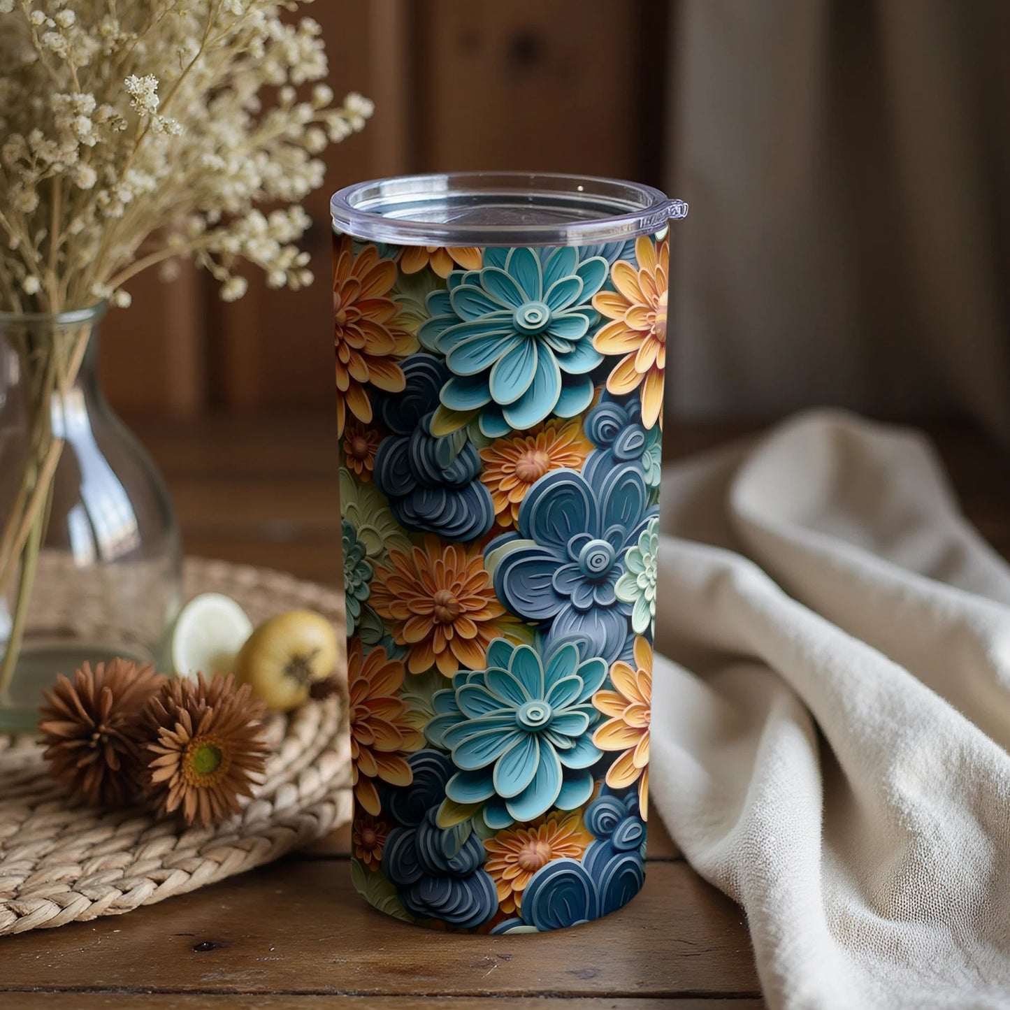 Vibrant Floral Pattern Insulated Tumbler Drinking Cup