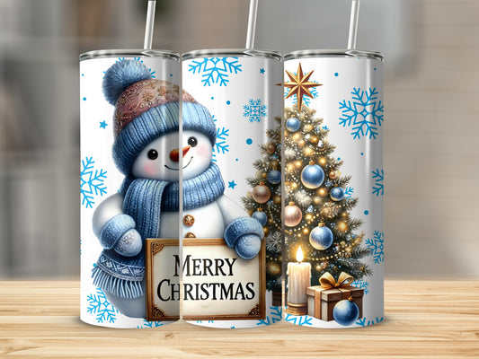 Festive Snowman and Christmas Tree Tumbler for Holidays