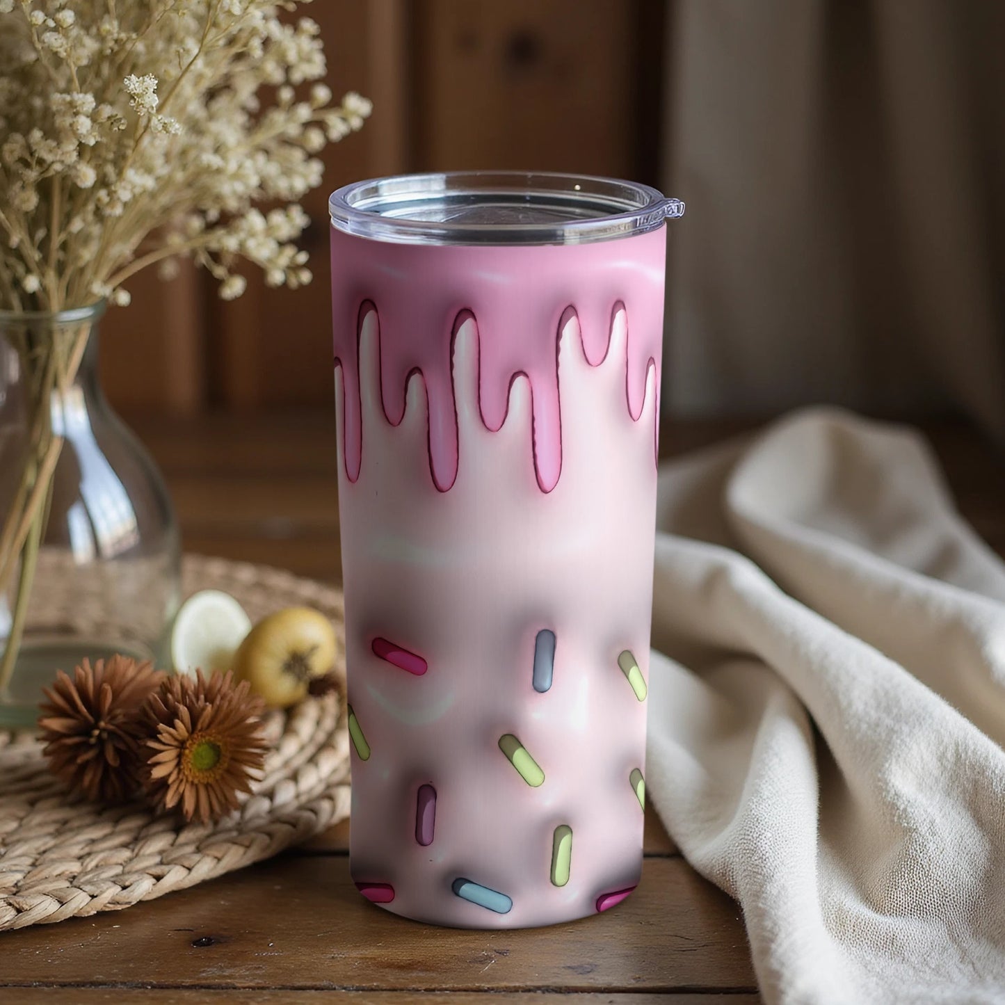 Pink Drip and Sprinkles Design Tumbler Cup