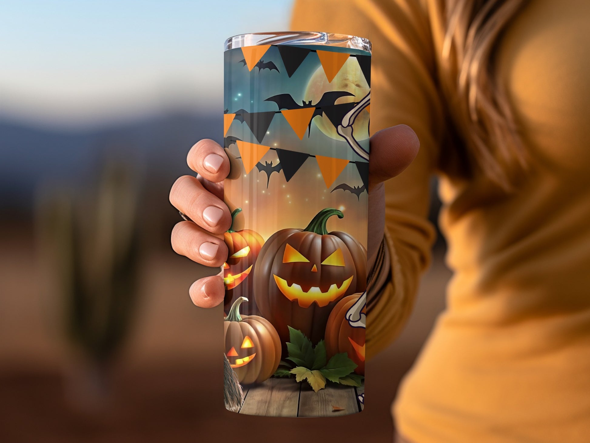 Halloween Pumpkins and Bats Insulated Tumbler