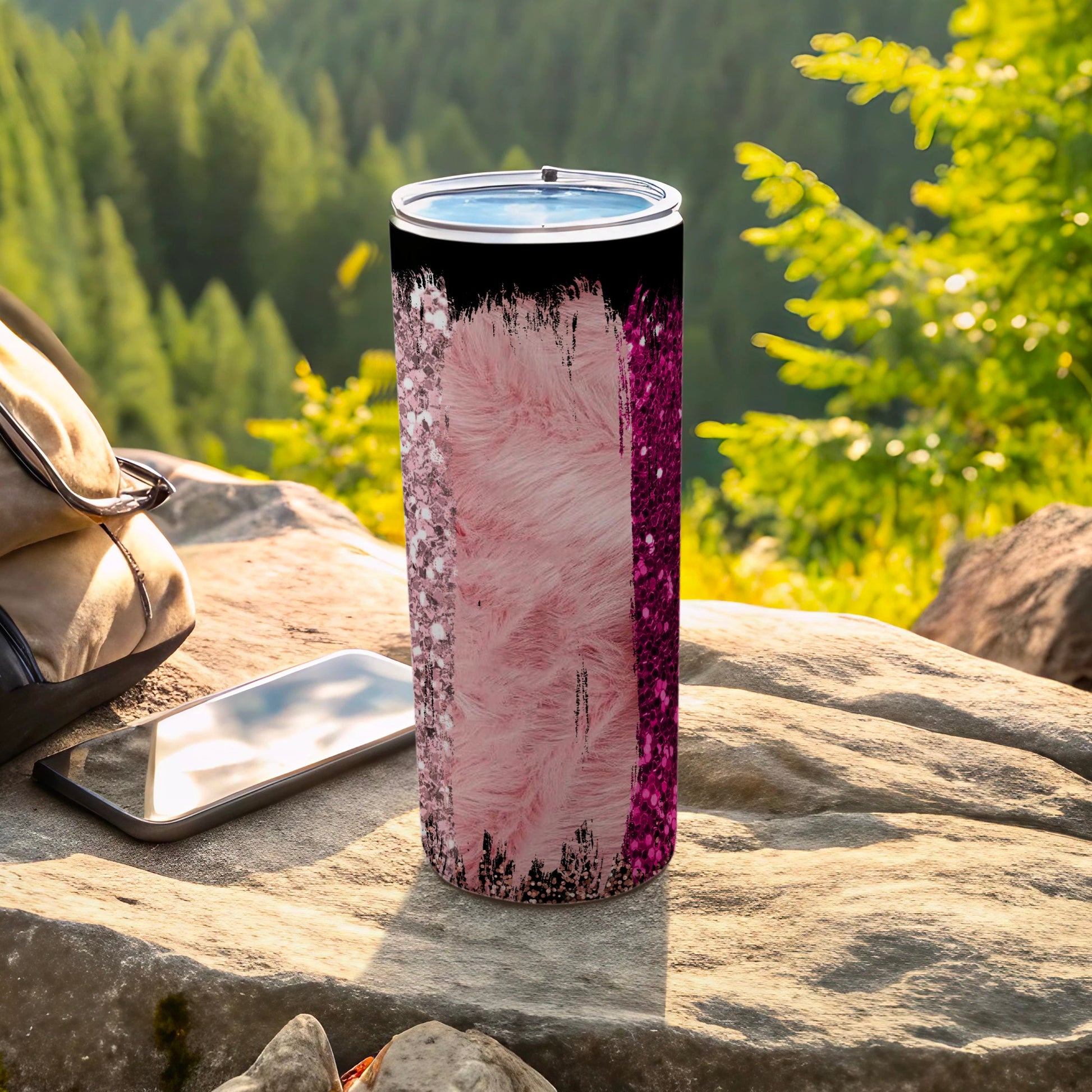Pink Fluffy Glitter Magenta Brush Tumbler product type