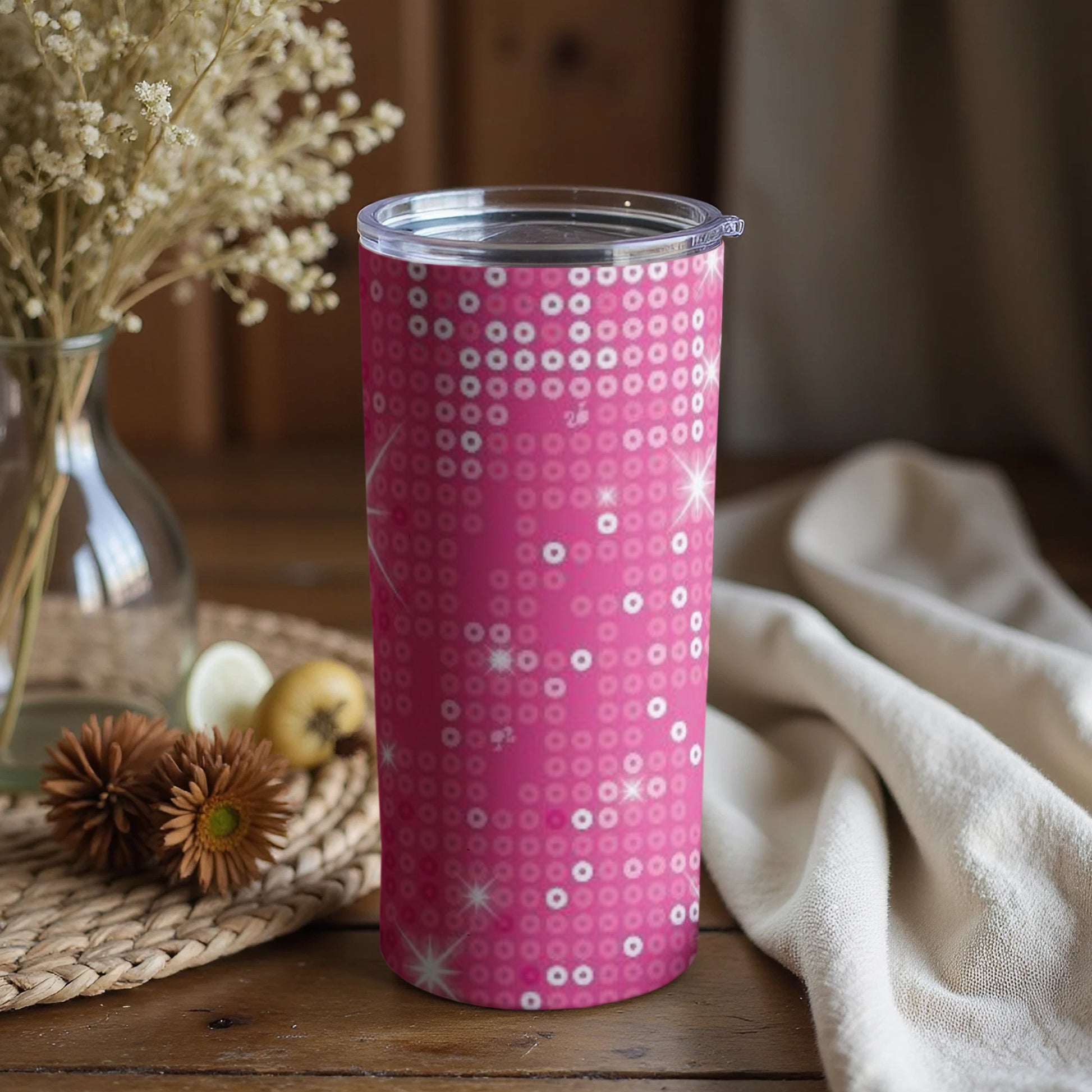 Sparkling Pink Polka Dots Tumbler with Lid
