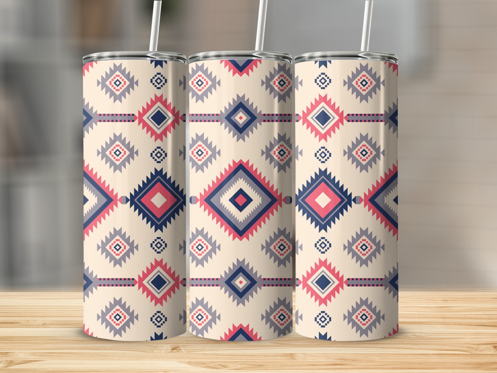 Geometric Tribal Diamond Pattern Insulated Tumbler