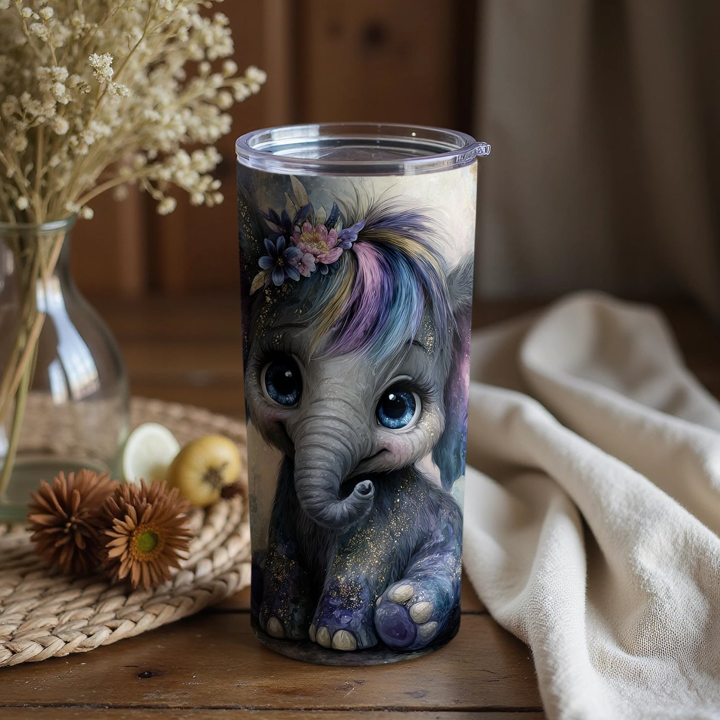 Adorable Elephant with Flowers Artistic Tumbler