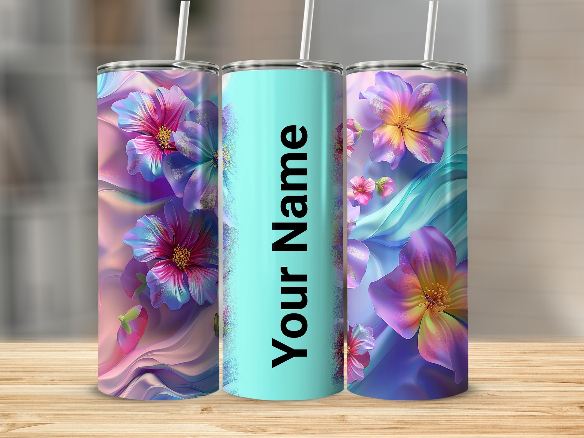 Personalized Floral Design Tumblers with Custom Name