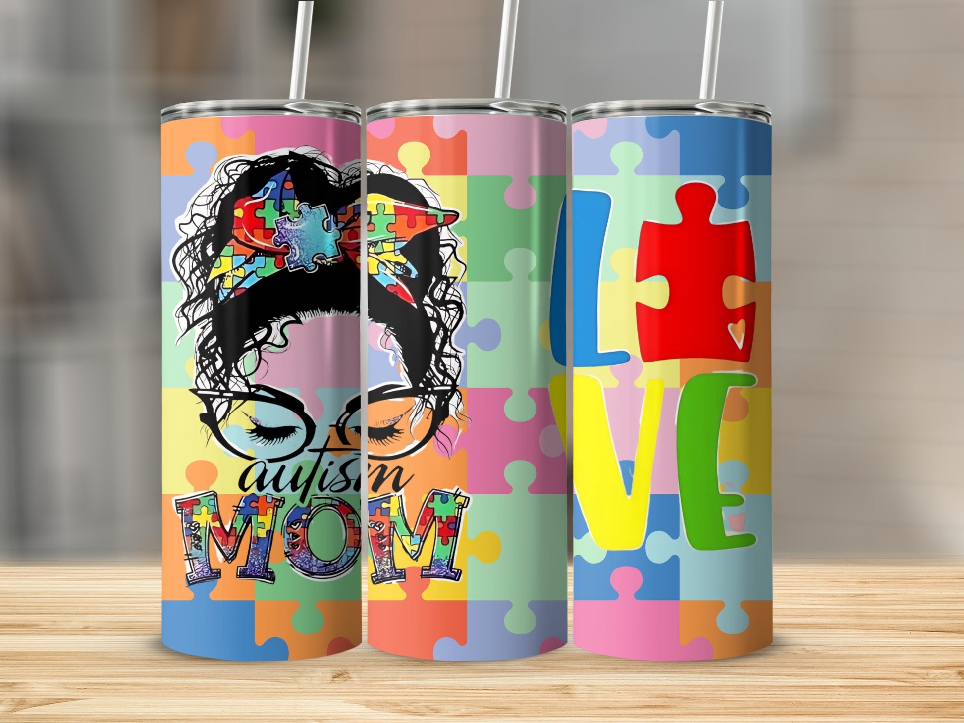 Autism Mom Puzzle Design LOVE Tumbler