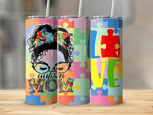 Autism Mom Puzzle Design LOVE Tumbler