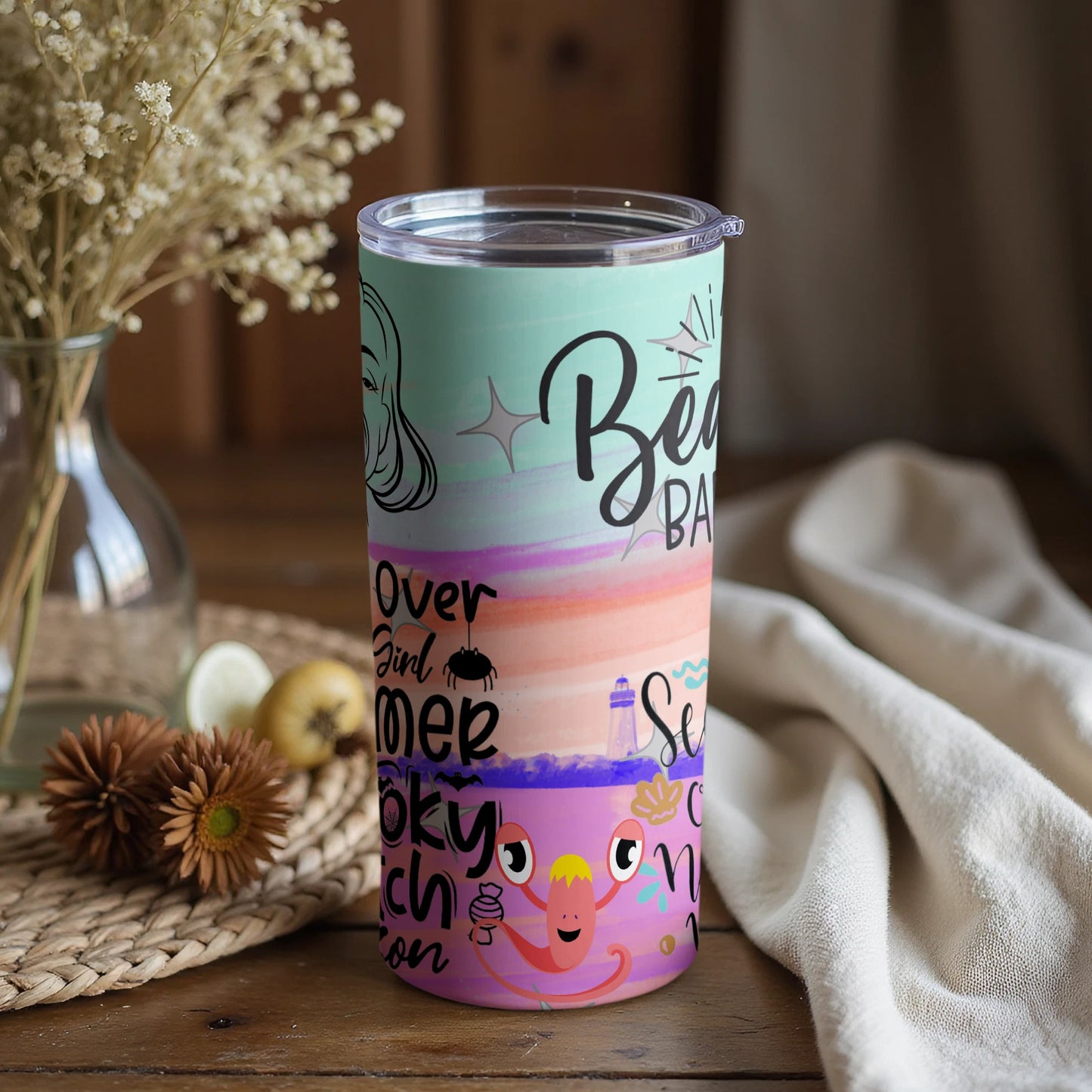 Colorful Beach Baby Travel Tumbler with Fun Graphics