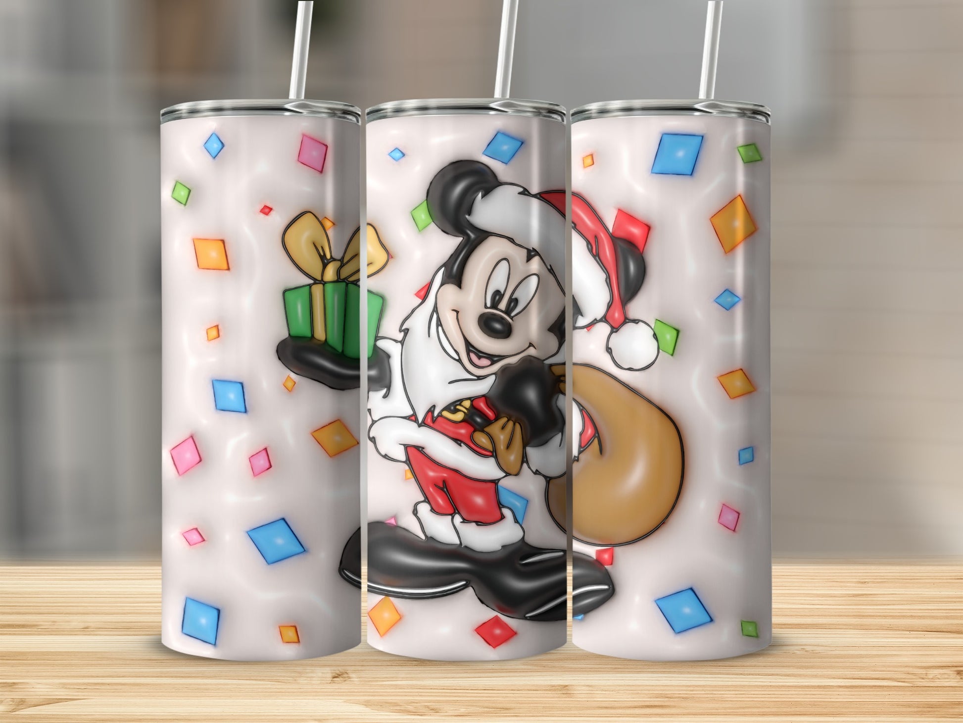 Festive Mickey Mouse with Gift Custom Tumbler Design