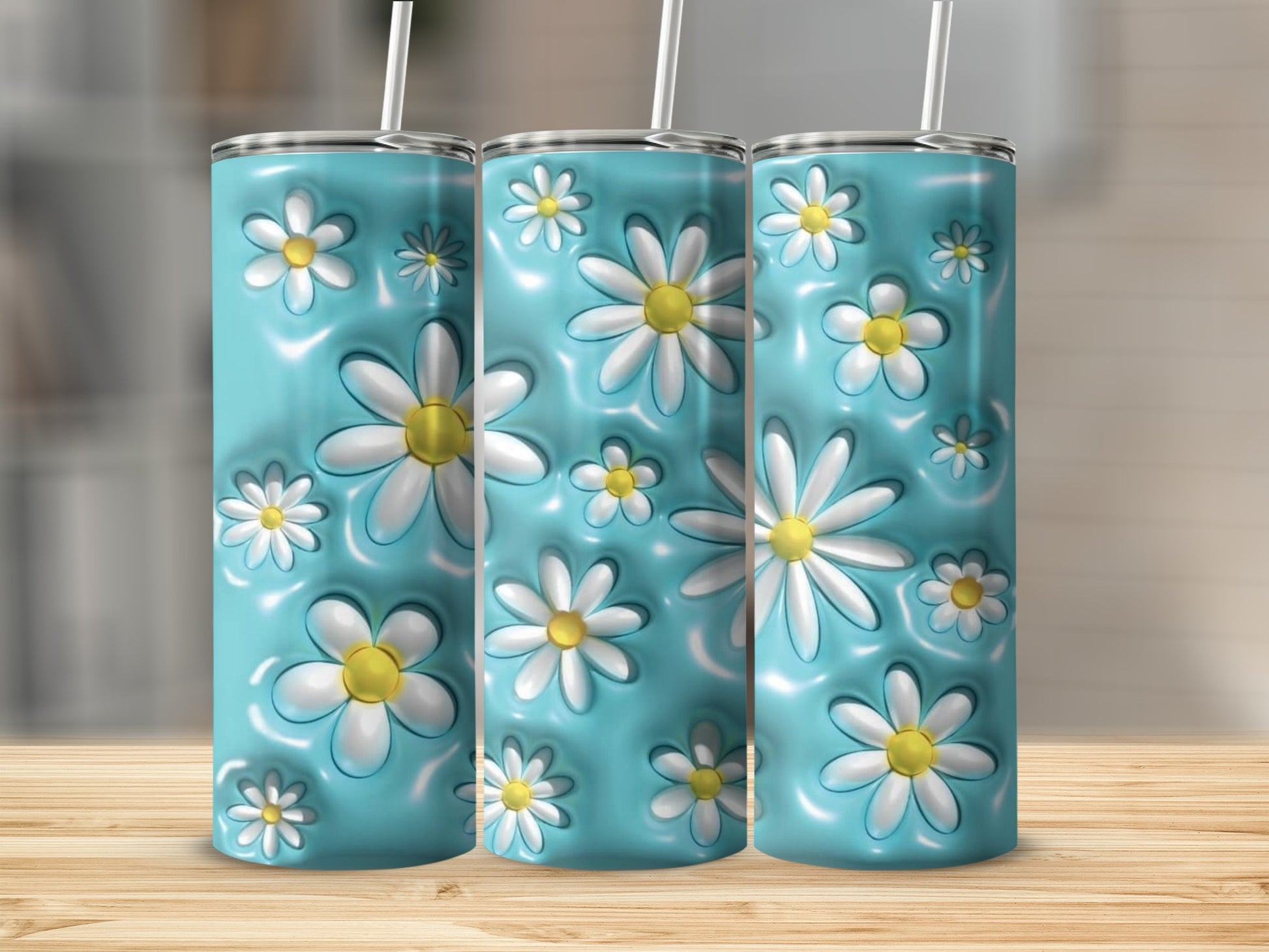 Daisy Pattern on Blue Background Tumbler