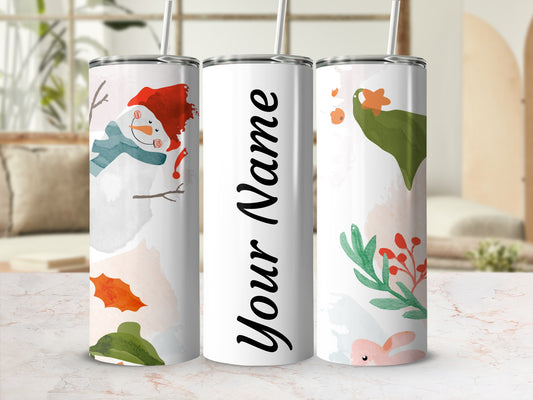 Personalized Winter Themed Travel Tumbler with Straw
