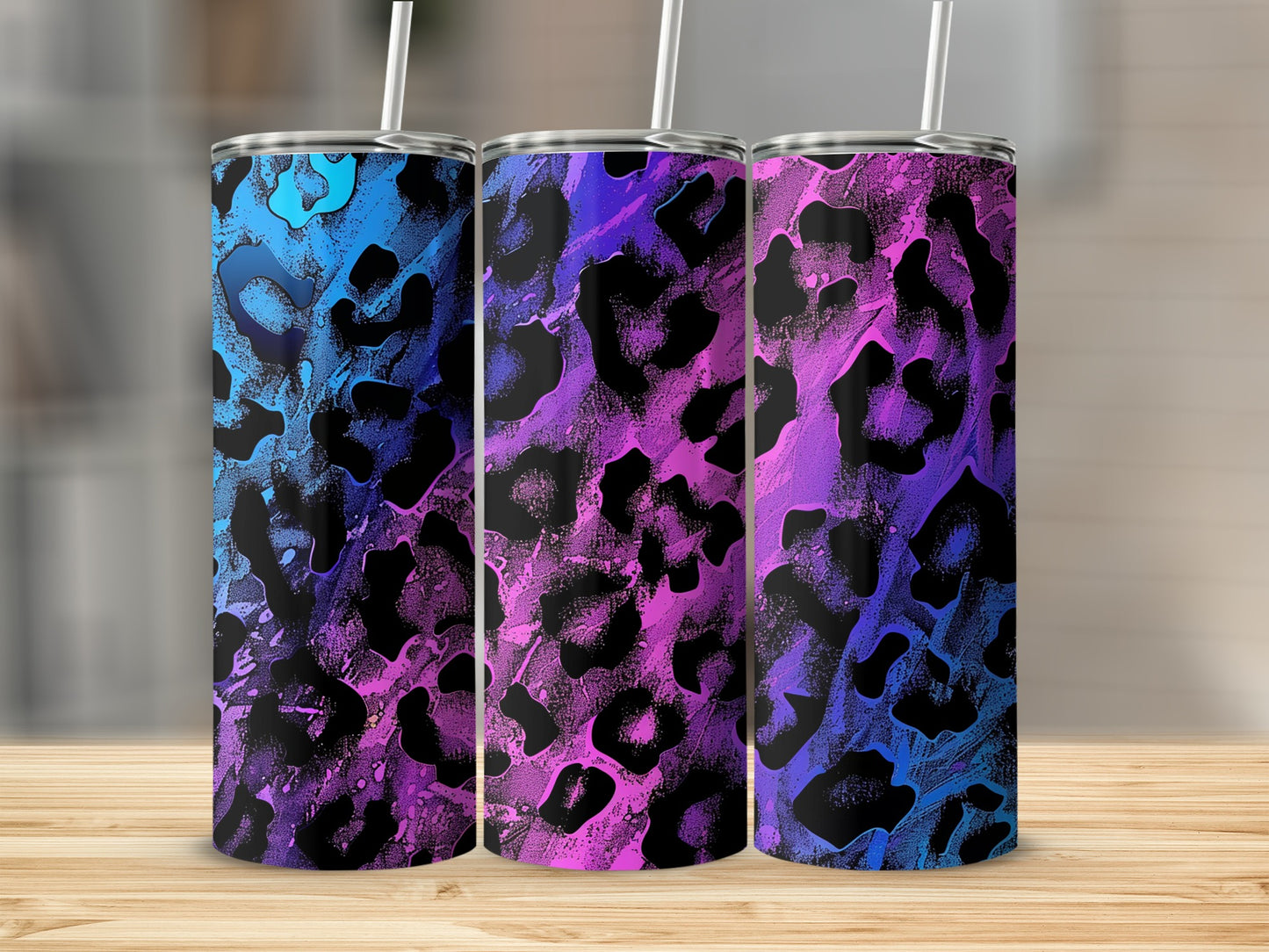 Vibrant Leopard Print Colorful Tumbler with Straw