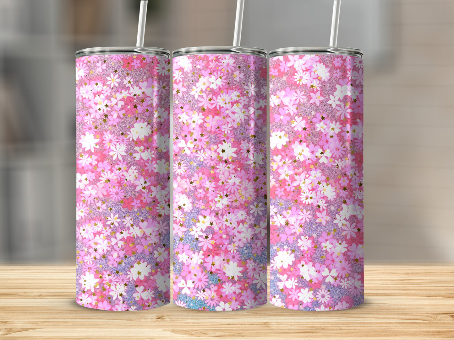 Vibrant Pink Floral Pattern Insulated Tumbler Cup