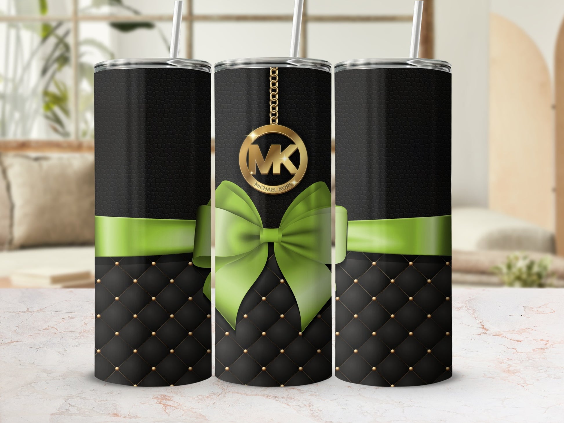 Elegant Black and Green Bow Decorated Tumbler