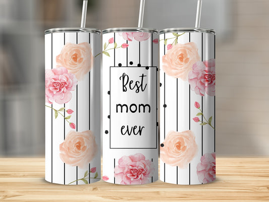Best Mom Ever Floral Stripe Tumbler Gift