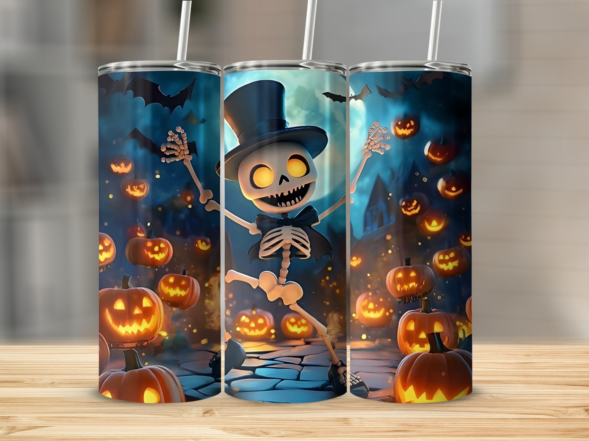 Halloween Skeleton and Pumpkins Halloween Tumbler
