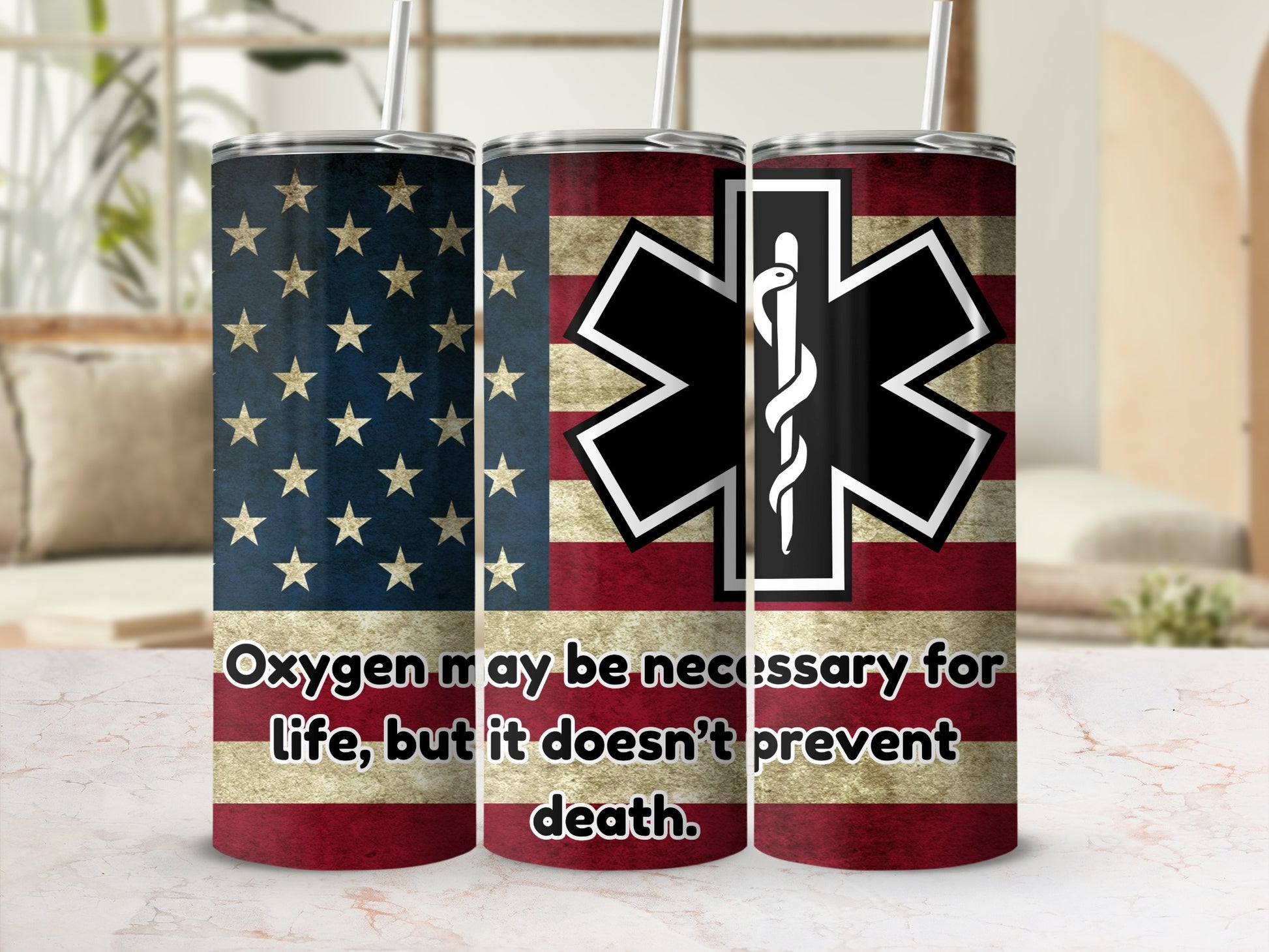 American Flag Design EMS Quote Tumbler