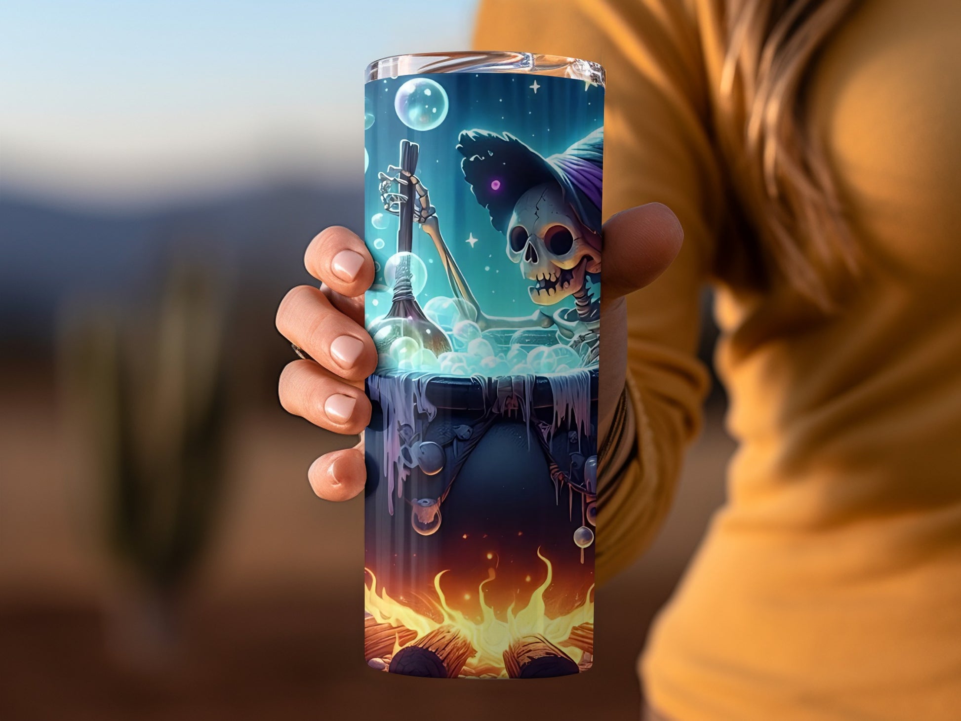 Spooky Skeleton Wizard Design Tumbler Halloween Gift