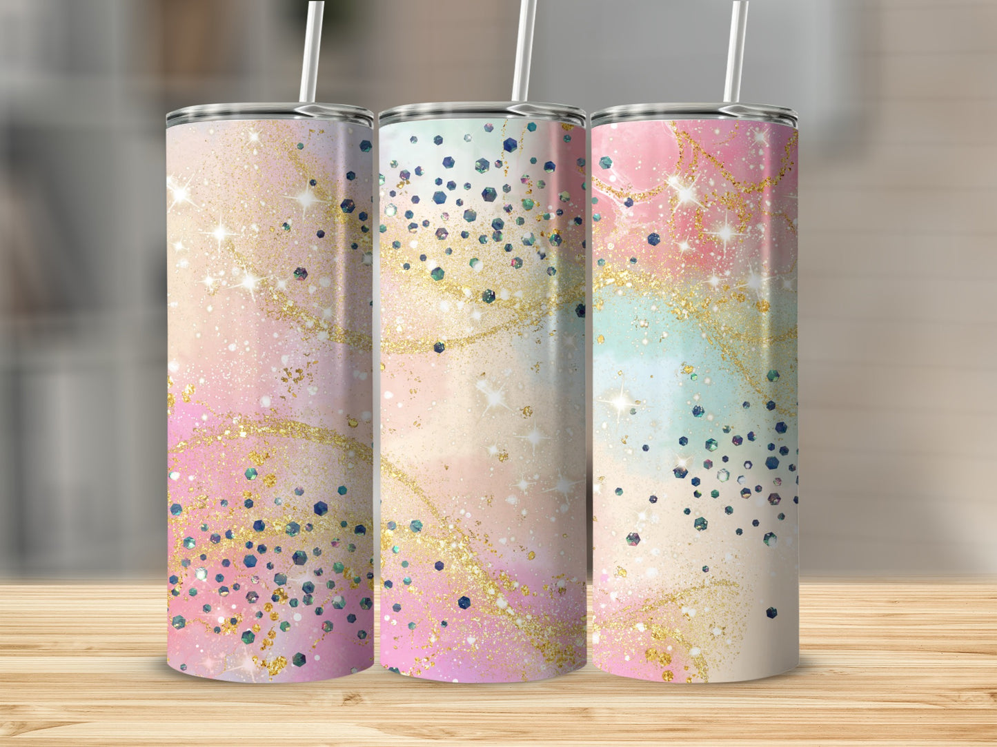 Glittery Starry Sky and Pastel Colors Tumbler Product