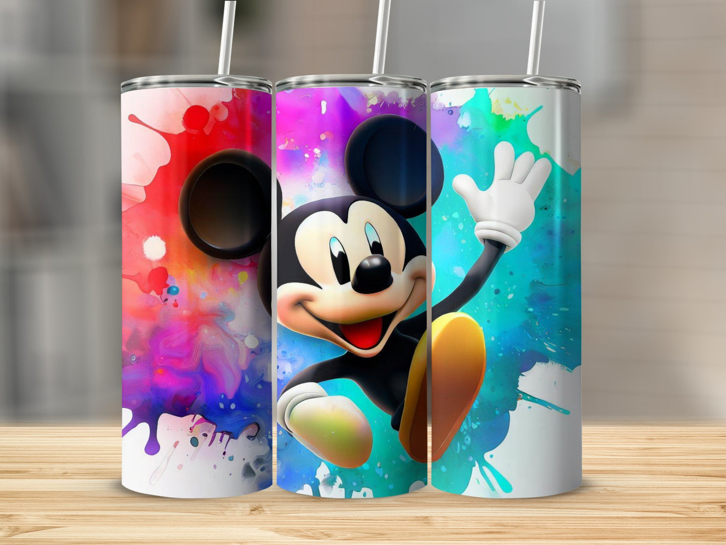 Vibrant Disney Character Artwork on Tumblers Set